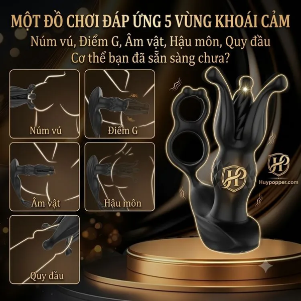 Butt Plug Bacchus Giãn Nở 9 Tần Số Kèm Vòng Đeo