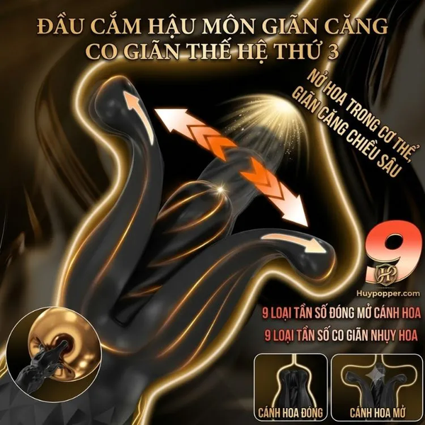 Butt Plug Bacchus Giãn Nở 9 Tần Số Kèm Vòng Đeo