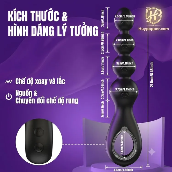 Chuỗi Hạt Rung Xoay Hậu Môn Spira Silicon Đen, Xoay Lắc Rung Mạnh