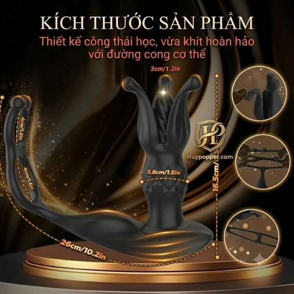 Butt Plug Bacchus Giãn Nở 9 Tần Số Kèm Vòng Đeo