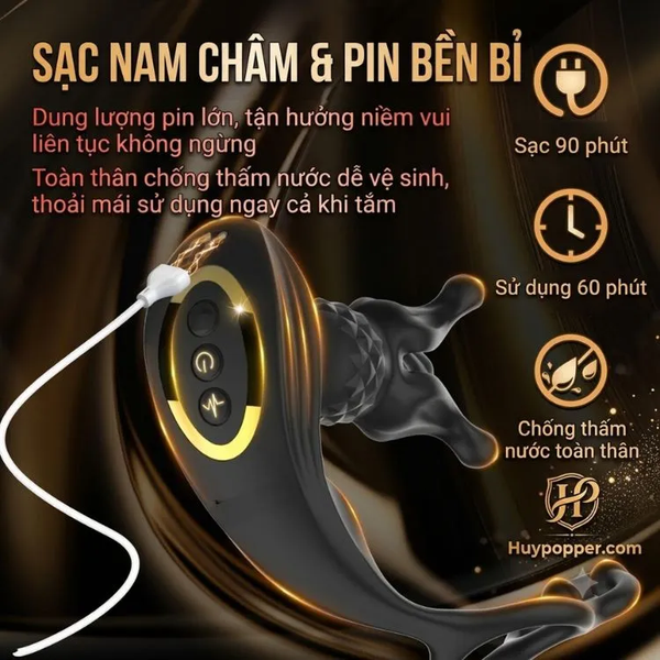 Butt Plug Bacchus Giãn Nở 9 Tần Số Kèm Vòng Đeo