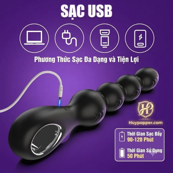 Chuỗi Hạt Rung Xoay Hậu Môn Spira Silicon Đen, Xoay Lắc Rung Mạnh