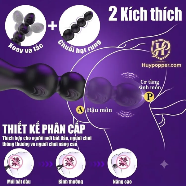 Chuỗi Hạt Rung Xoay Hậu Môn Spira Silicon Đen, Xoay Lắc Rung Mạnh