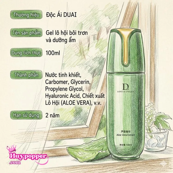Gel bôi trơn DUAI cao cấp - Chiết xuất aloe vera làm mát, chống đau rát