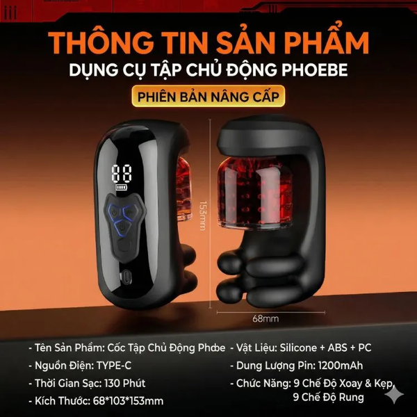 Máy Tập Dương Vật Phoebe Phủ Silicon Siêu Nhỏ Xoa Bóp Như Thật