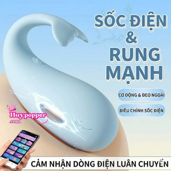 Trứng Rung Cá Voi Sốc Điện 9 Tần Số Điều Khiển App iPhone