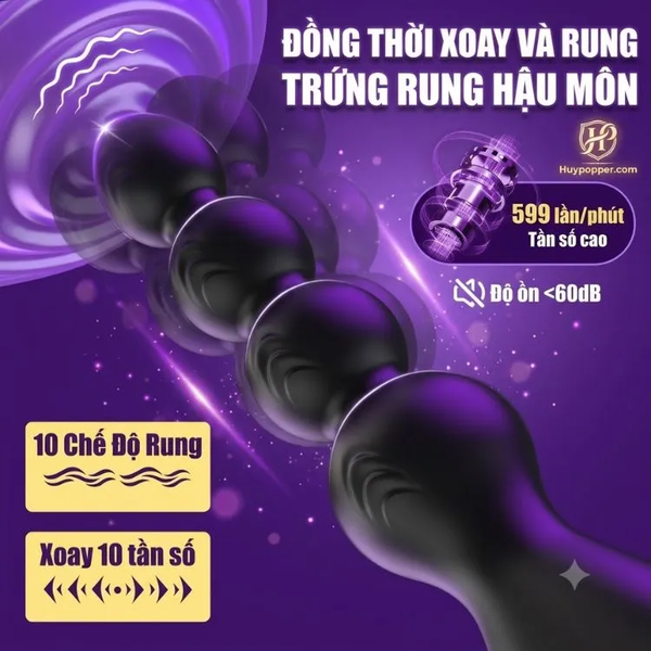 Chuỗi Hạt Rung Xoay Hậu Môn Spira Silicon Đen, Xoay Lắc Rung Mạnh
