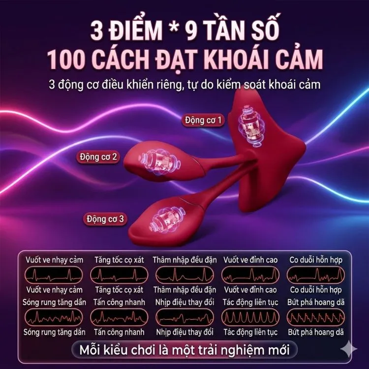 Sức mạnh 3 động cơ rung độc lập kết hợp với 9 tần số đa dạng mang lại 100 kiểu đạt khoái cảm đê mê của trứng rung tình yêu Phoenix Fire. Sức mạnh 3 động cơ rung độc lập kết hợp với 9 tần số đa dạng mang lại 100 kiểu đạt khoái cảm đê mê của trứng rung tình yêu Phoenix Fire.