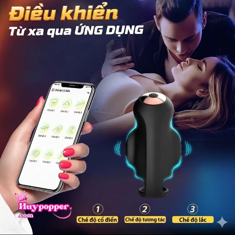 Tính năng điều khiển thông minh qua App điện thoại của máy massage dương vật với các chế độ tương tác, lắc tay đổi nhịp cực kỳ tiện lợi. Tính năng điều khiển thông minh qua App điện thoại của máy massage dương vật với các chế độ tương tác, lắc tay đổi nhịp cực kỳ tiện lợi.