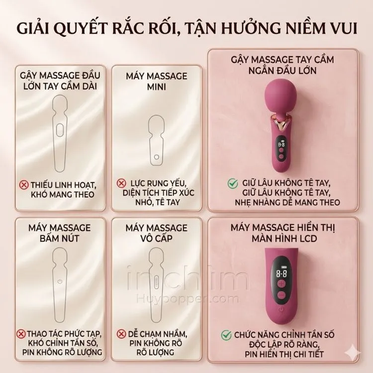 Bảng phân tích ưu điểm thiết kế tay cầm ngắn chống tê tay và màn hình LCD hiển thị chi tiết của gậy massage Arosa. Bảng phân tích ưu điểm thiết kế tay cầm ngắn chống tê tay và màn hình LCD hiển thị chi tiết của gậy massage Arosa.