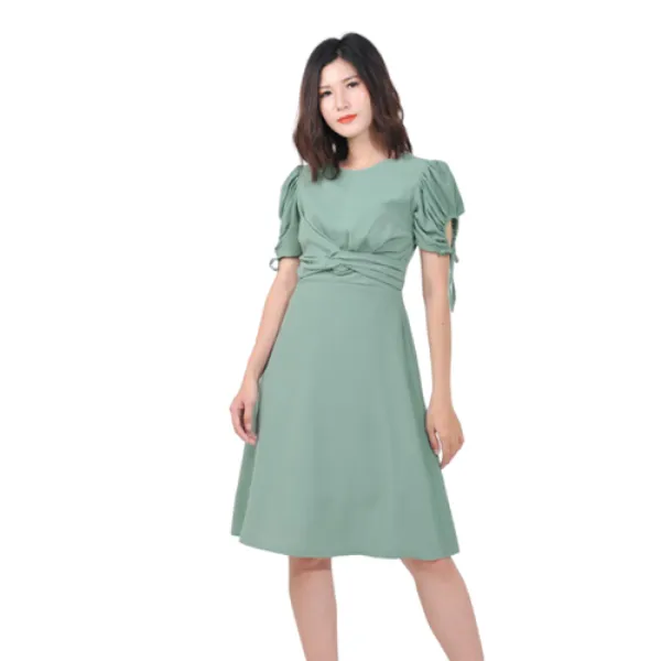 Váy đầm công sở xoắn eo tay rút