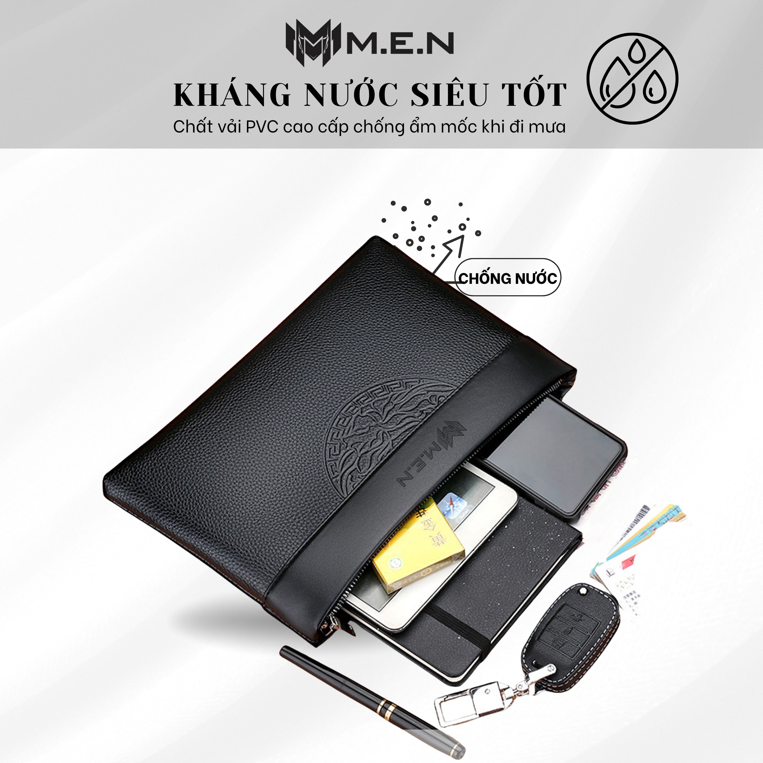 Ví cầm tay nam da cao cấp dạng hộp bảng lớn vân tròn KR09 Shalla