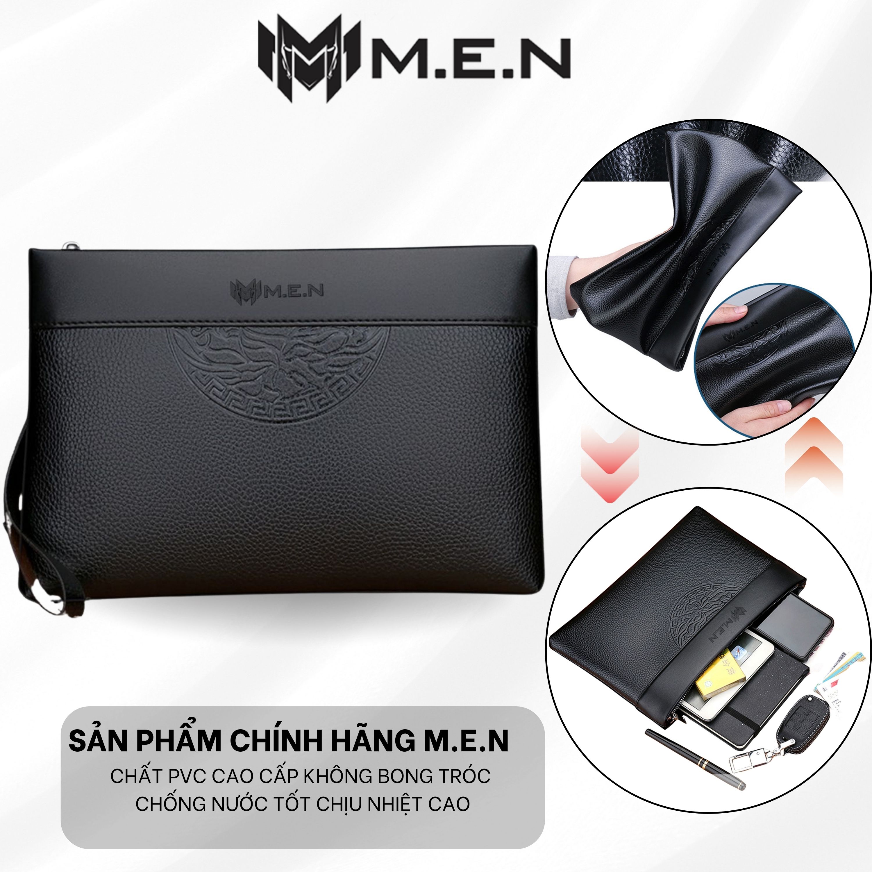 Ví cầm tay nam da cao cấp dạng hộp bảng lớn vân tròn KR09 Shalla