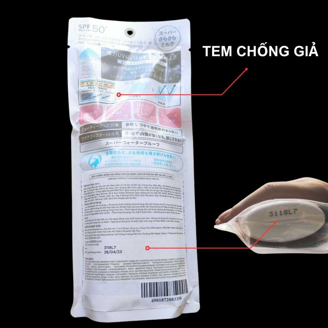 Cách nhận biết sữa chống nắng Anessa Perfect UV Sunscreen Mild Milk chính hãng