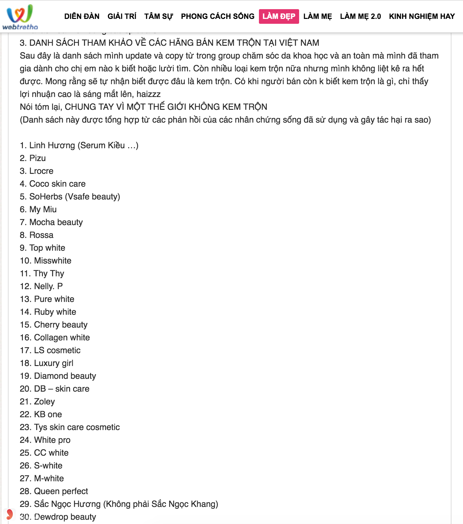 danh sach cac loai kem tron suu tam