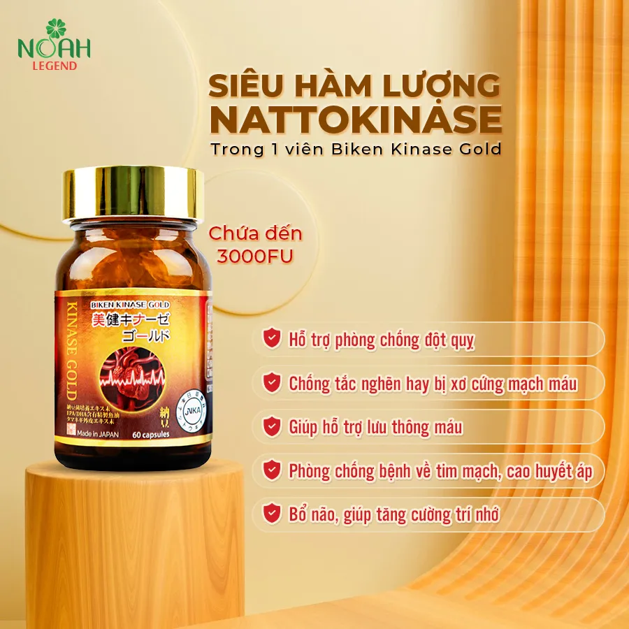 Hàm lượng này cung cấp tới 3000FU Nattokinase, tương đương với 105g natto lên men. Đây là enzym chính có tác dụng làm tan huyết khối (cục máu đông).