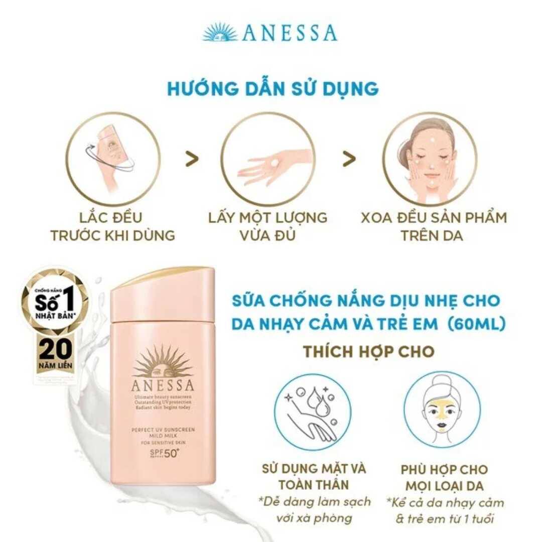 Hướng dẫn sử dụng KCN Anessa Perfect UV Sunscreen Mild Milk