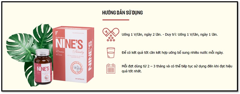 Hướng dẫn sử dụng Viên uống trắng da Nine's Beauty.
