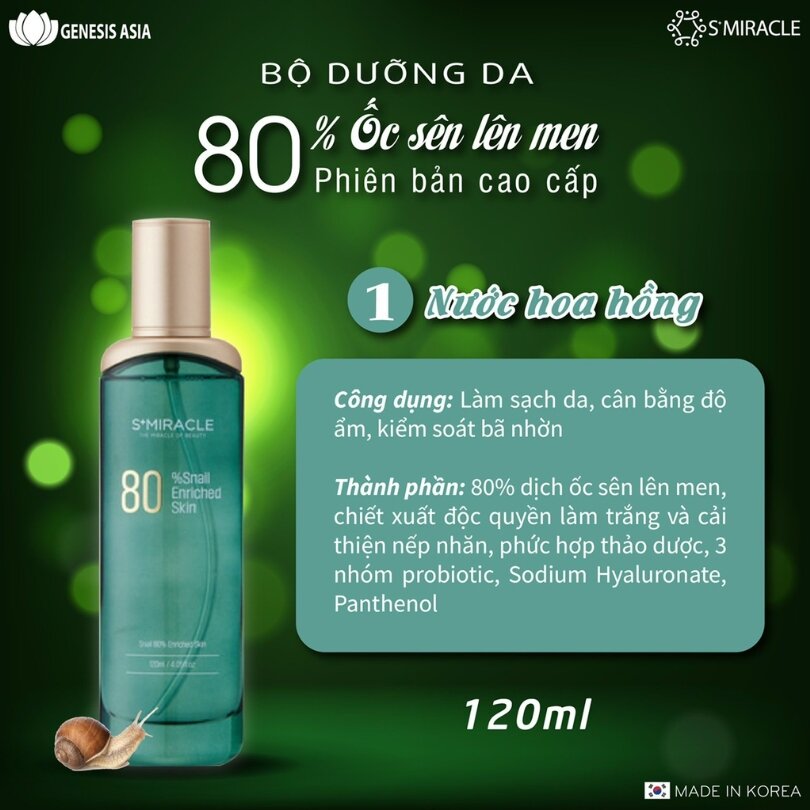 Nước hoa hồng 80% Snail Enriched Skin.