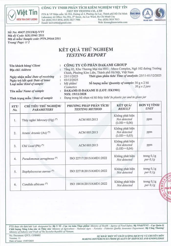 phieu kiem nghiem kem dakami ii