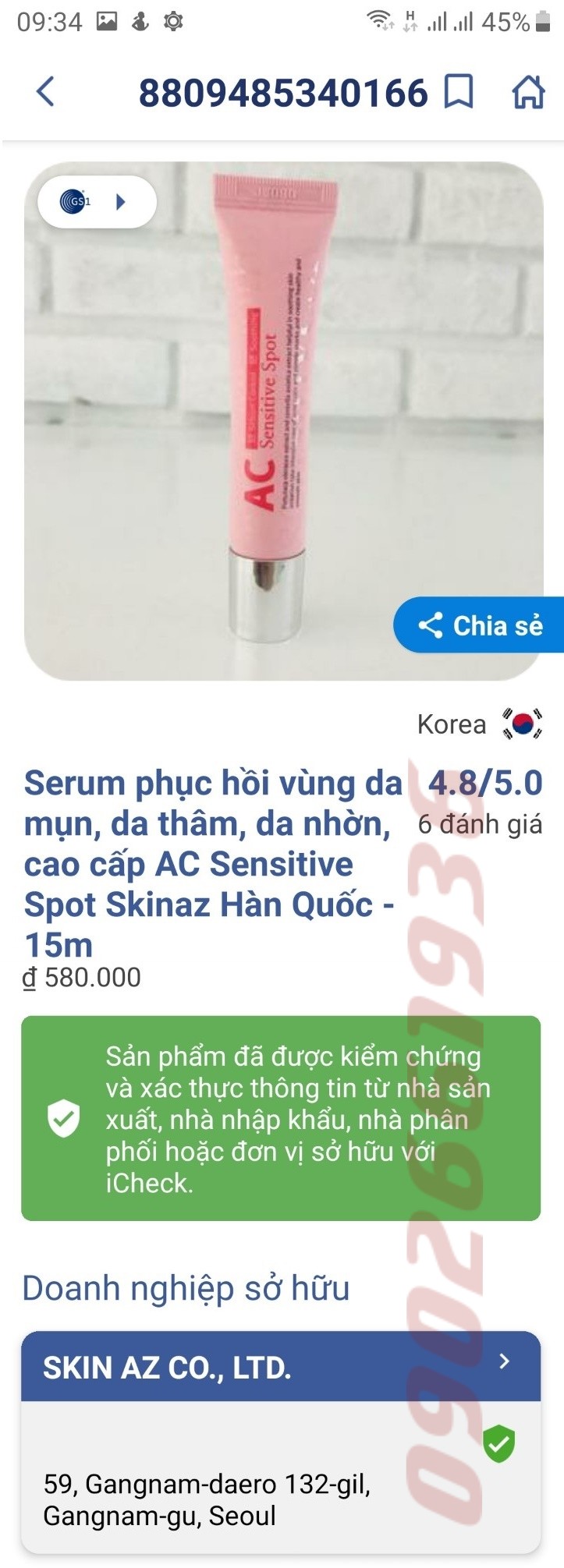 serum phuc hoi da mun ac sensitive spot skinaz