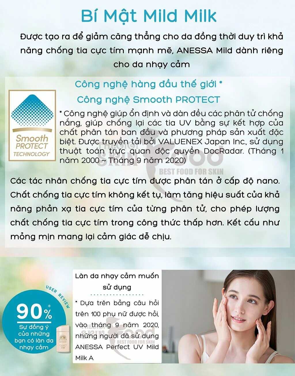 Sữa chống nắng Anessa cho da nhạy cảm và trẻ em Perfect UV Sunscreen Mild Milk 