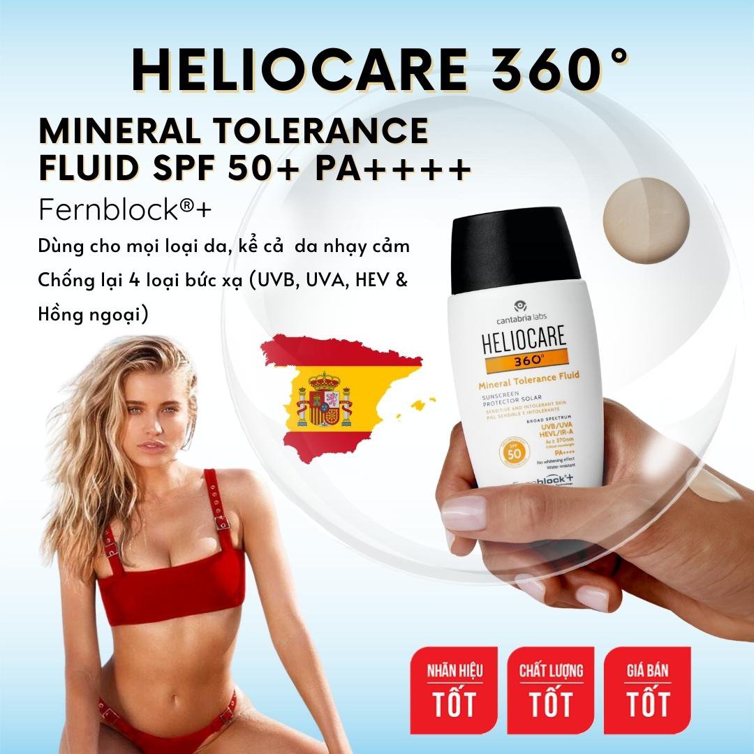Kem chống nắng Heliocare 360° Mineral Tolerance Fluid SPF50 | Giá 2024