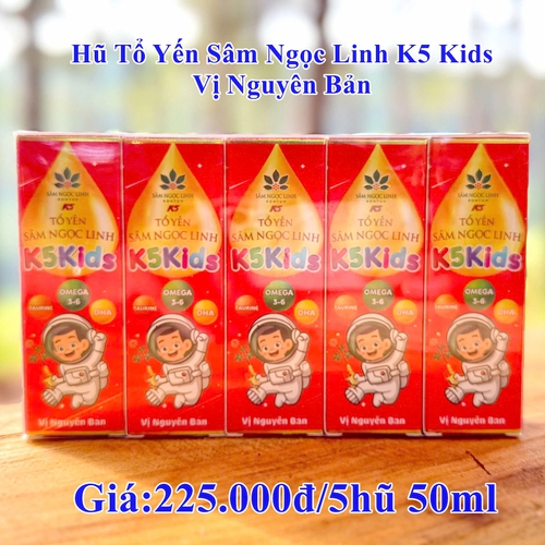 Lốc 5 Hũ Tổ Yến Sâm Ngọc Linh K5 Kids – Vị Nguyên Bản – 50ml