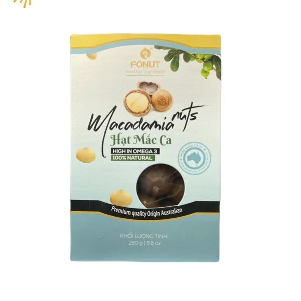 HỘP QUÀ TẶNG HẠT MACCA ÚC (NỨT VỎ) - Hộp Giấy 250G