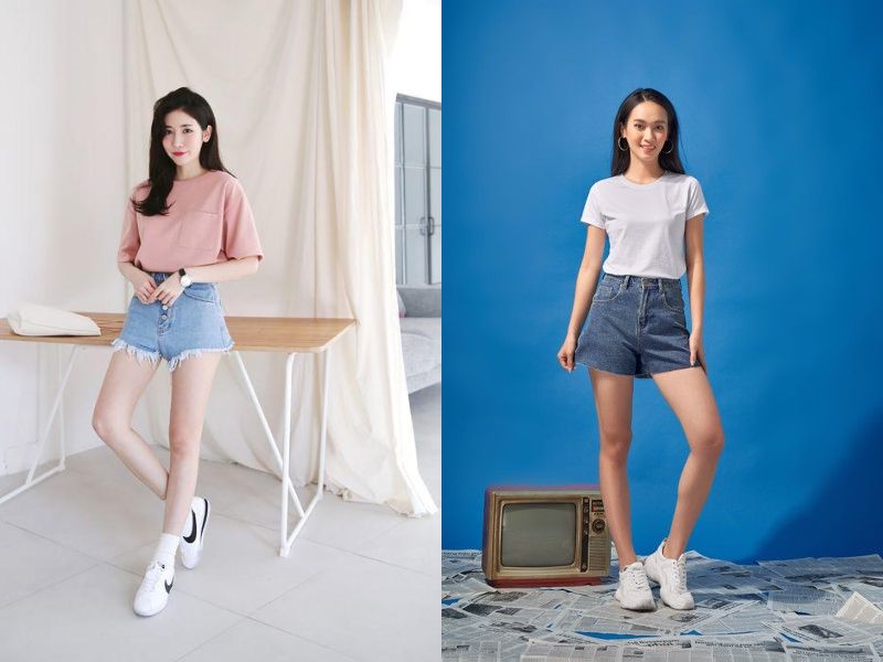tip phối áo thun trơn với quần short