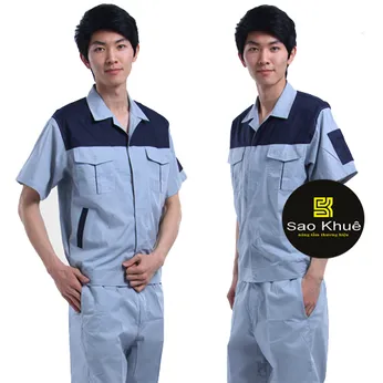 Quần áo bảo hộ lao động màu xám phối xanh đen