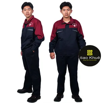 Quần áo bảo hộ loa động màu xanh đen phối đỏ đô