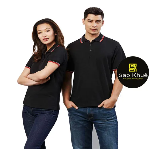 Áo Thun Đồng Phục màu đen phối cổ sọc