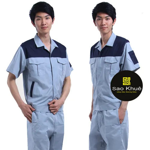 Quần áo bảo hộ lao động màu xám phối xanh đen