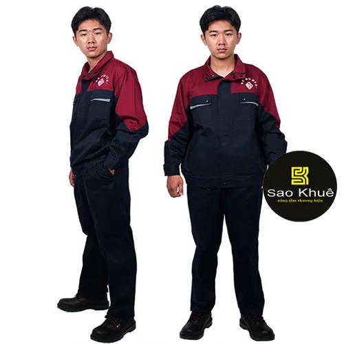 Quần áo bảo hộ loa động màu xanh đen phối đỏ đô