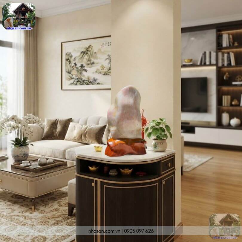 Trụ đá thạch anh hồng T44 nặng 13kg được đặt tại phòng khách Trụ đá thạch anh hồng T44 nặng 13kg được đặt tại phòng khách