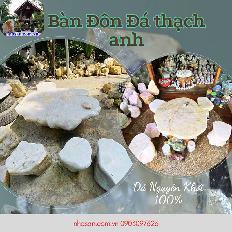 Bộ bàn ghế đá phong thủy sân vườn, ngoài trời được các gia công từ đá thạch anh Bộ bàn ghế đá phong thủy sân vườn, ngoài trời được các gia công từ đá thạch anh
