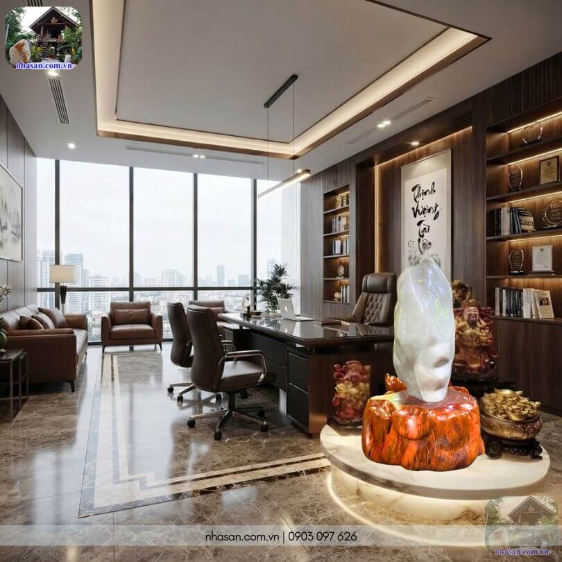 Trụ đá thạch anh trắng đánh bóng phong thủy đặt tại phòng làm việc Trụ đá thạch anh trắng đánh bóng phong thủy đặt tại phòng làm việc