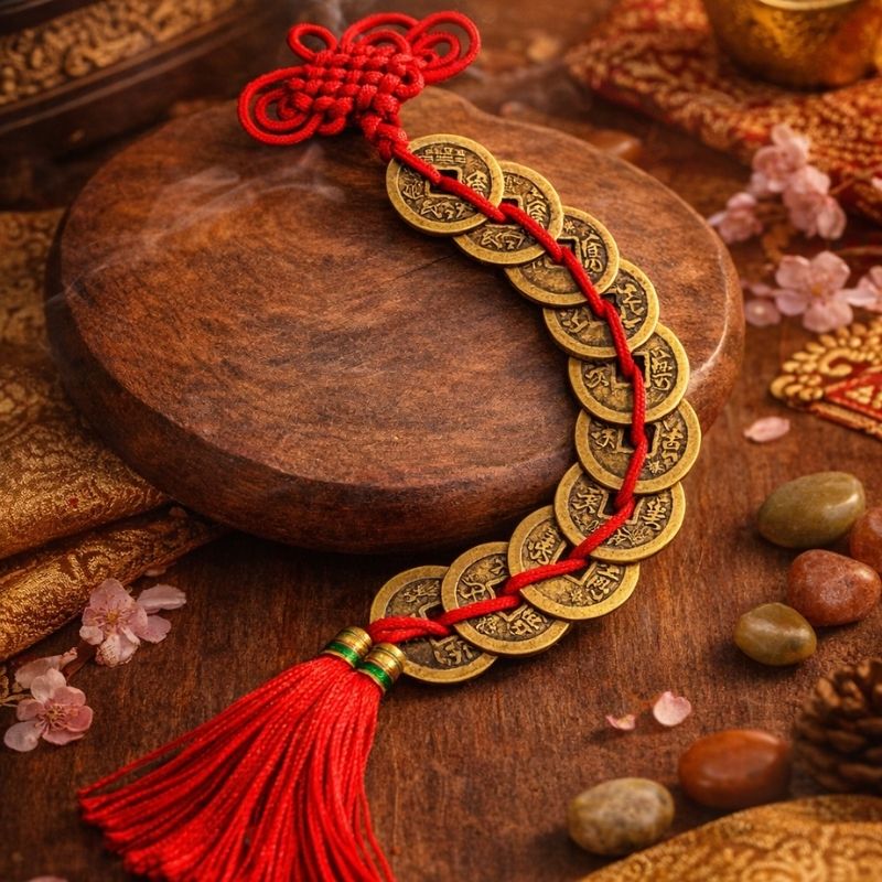 9 đồng xu phong thủy thường được kết lại với nhau bằng sợi chỉ đỏ bền chặt 9 đồng xu phong thủy thường được kết lại với nhau bằng sợi chỉ đỏ bền chặt