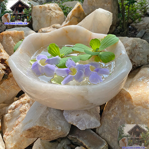 Bát sen thả hoa tắm phật đá thạch anh hồng Bát sen thả hoa tắm phật đá thạch anh hồng