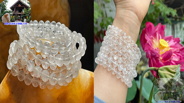 Vòng tay đá thạch anh trắng tự nhiên Vòng tay đá thạch anh trắng tự nhiên