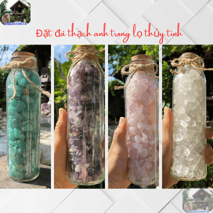 Đặt đá thạch anh vụn trong bình thuỷ tinh Đặt đá thạch anh vụn trong bình thuỷ tinh