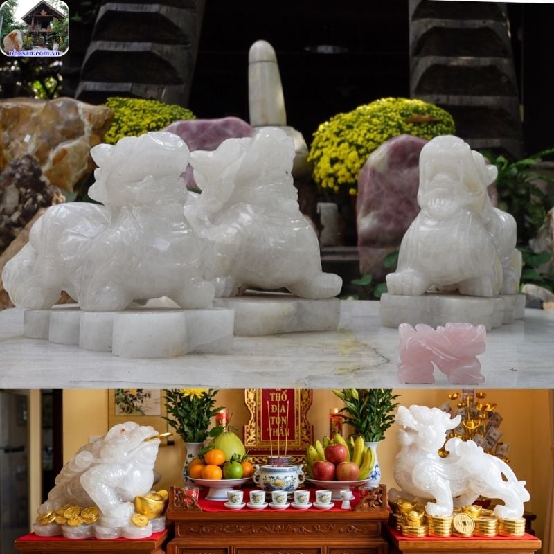 Ông Cóc đặt bên trái (phía tay phải thần), Tỳ Hưu đặt bên phải (phía tay trái thần) Ông Cóc đặt bên trái (phía tay phải thần), Tỳ Hưu đặt bên phải (phía tay trái thần)