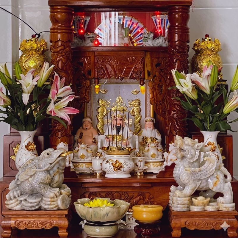 Đặt Ông Cóc và Tỳ Hưu ở bàn Thần Tài và bố trí đúng Đặt Ông Cóc và Tỳ Hưu ở bàn Thần Tài và bố trí đúng