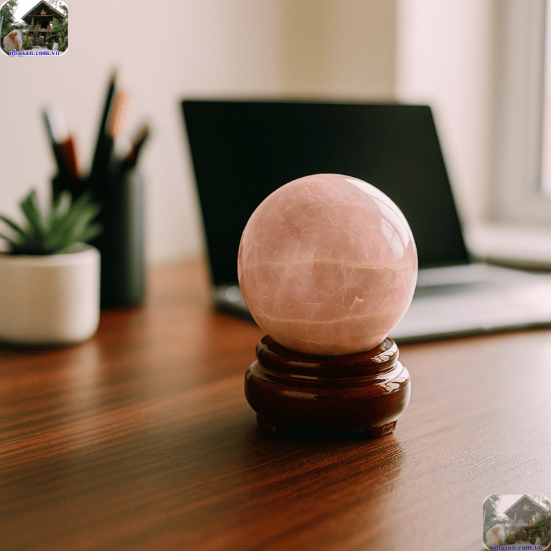 Quả cầu thạch anh hồng đặt trên bàn học, bàn làm việc Quả cầu thạch anh hồng đặt trên bàn học, bàn làm việc