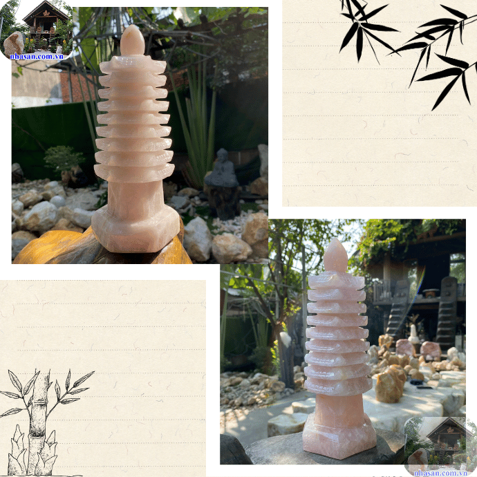 Tháp văn xương 9 tầng đá thạch anh hồng tự nhiên Tháp văn xương 9 tầng đá thạch anh hồng tự nhiên