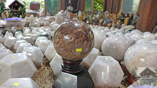 Quả cầu gỗ hóa thạch bày trí phòng khách, phòng làm việc Quả cầu gỗ hóa thạch bày trí phòng khách, phòng làm việc