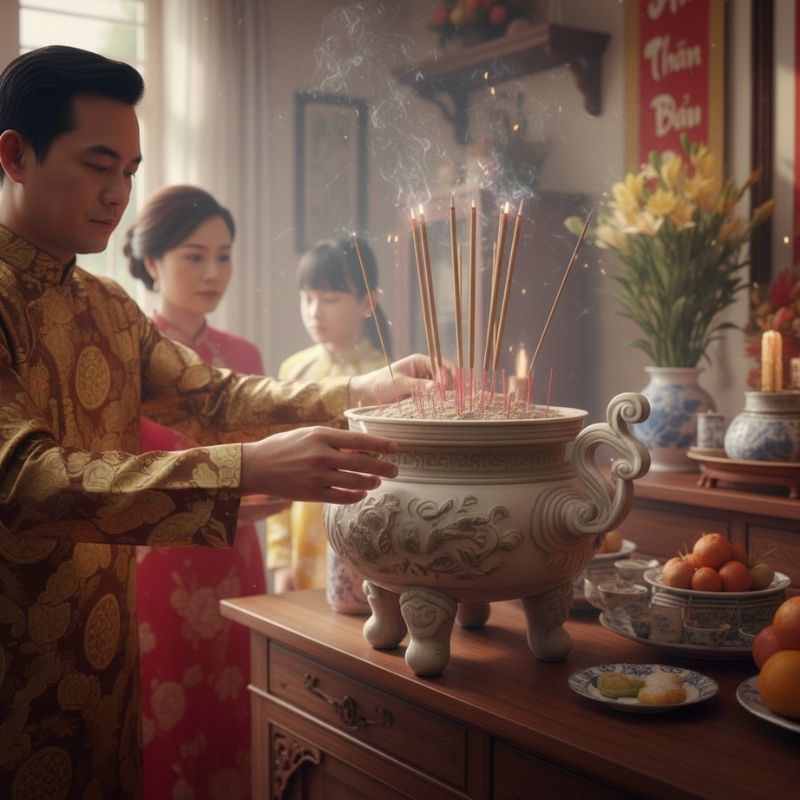 Bát nhang (hay bát hương) là vật phẩm quan trọng nhất trên bàn thờ người Việt Bát nhang (hay bát hương) là vật phẩm quan trọng nhất trên bàn thờ người Việt