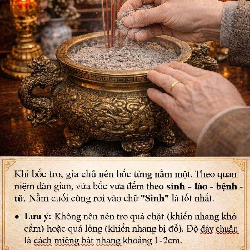 Cho tro vào bát hương (hình ảnh minh họa) Cho tro vào bát hương (hình ảnh minh họa)