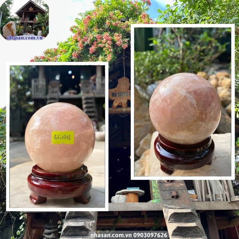 Cầu thạch anh hồng có màu hồng tươi sáng, tượng trưng cho tình yêu, hạnh phúc Cầu thạch anh hồng có màu hồng tươi sáng, tượng trưng cho tình yêu, hạnh phúc